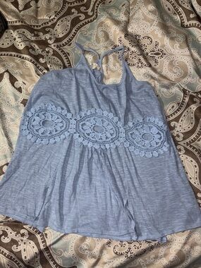Altar'd State Light Blue Crochet-Trim Tank Top